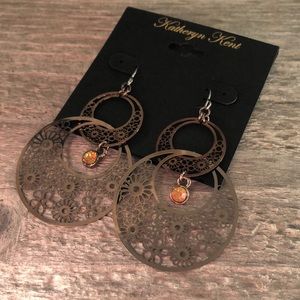 Katheryn Kent NWT Bronze Intricate Floral Double Hoop Pierced Earrings!
